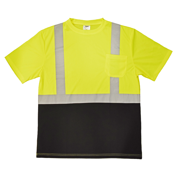 Azusa Safety Hi-Visibility ANSI Yellow/Black Mesh T-Shirt w/2" Reflective Tape & Front Pocket, 2XL SSTLB